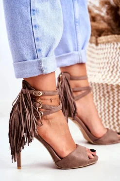 Boto Sandały Na Obcasie*Sandały Damskie Na Szpilce Gladiatorki Taupe Carnival