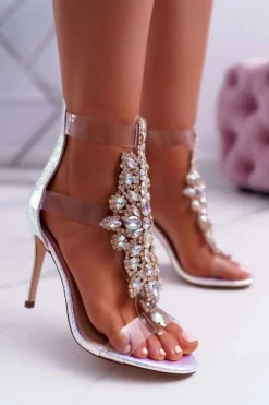 Boto Sandały Na Obcasie*Sandały Damskie Na Szpilce Lu Boo Srebrne 2047-89 Milleni