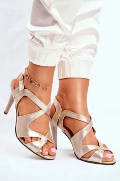 New Buty Sergio Leone Sandały Damskie Na Szpilce Sergio Leone Złote SK427