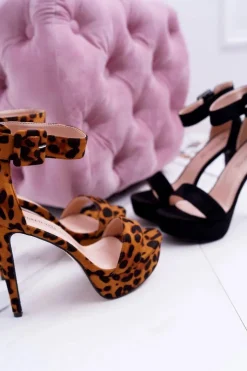 Damskie Boto Sandały Damskie na Szpilce Platforma Czarne Welbos