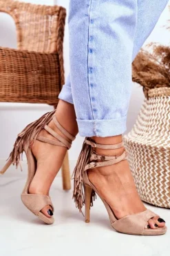 Boto Sandały Na Obcasie*Sandały Damskie Na Szpilce Gladiatorki Beżowe Carnival