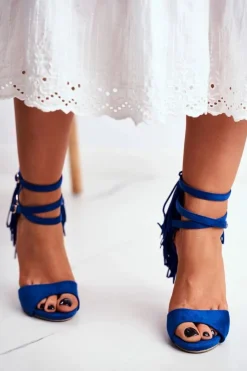Boto Sandały Na Obcasie*Sandały Damskie Na Szpilce Gladiatorki Niebieskie Carnival