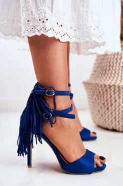 Boto Sandały Na Obcasie*Sandały Damskie Na Szpilce Gladiatorki Niebieskie Carnival