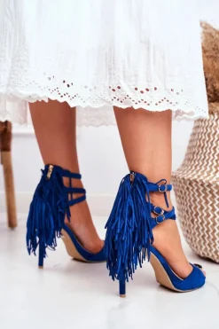 Boto Sandały Na Obcasie*Sandały Damskie Na Szpilce Gladiatorki Niebieskie Carnival