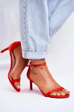 Damskie Boto Sandały Damskie Na Szpilce Klasyczne Czerwone Mintore