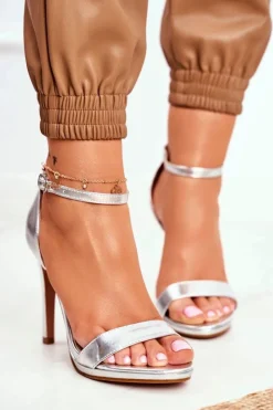 Clearance Boto Sandały Damskie Na Szpilce Srebrne Frenzy