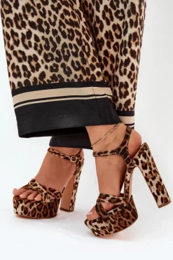Damskie Boto Sandały Damskie Na Wysokim Słupku I Platformie W Panterkę Brązowe Jovenes