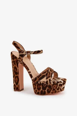 Damskie Boto Sandały Damskie Na Wysokim Słupku I Platformie W Panterkę Brązowe Jovenes
