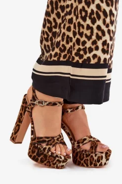 Damskie Boto Sandały Damskie Na Wysokim Słupku I Platformie W Panterkę Brązowe Jovenes
