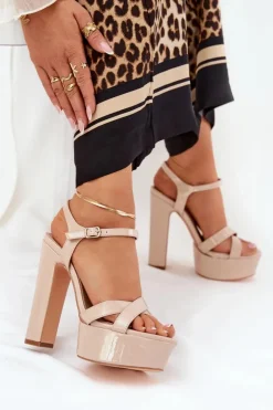 Boto Sandały Na Słupku|Sandały Na Obcasie*Sandały Damskie Na Wysokim Słupku I Platformie Lakierowane Beżowe Jovenes Beżowy