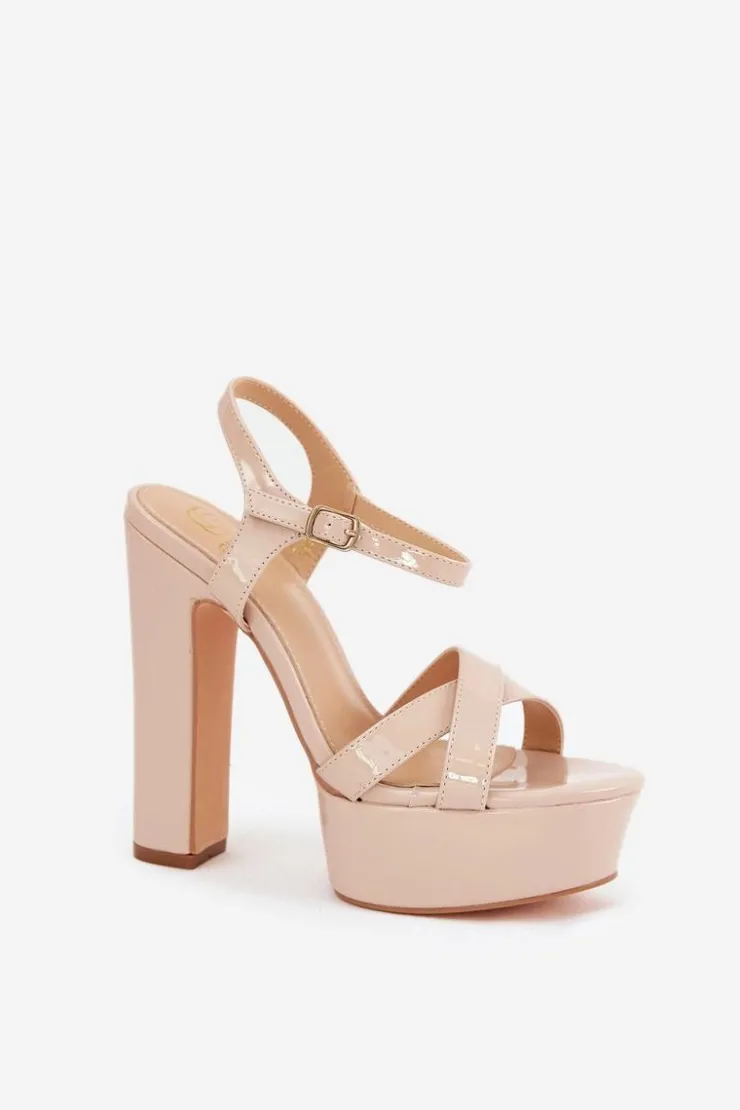 Boto Sandały Na Słupku|Sandały Na Obcasie*Sandały Damskie Na Wysokim Słupku I Platformie Lakierowane Beżowe Jovenes Beżowy