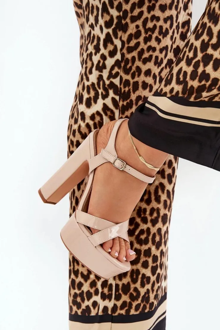 Boto Sandały Na Słupku|Sandały Na Obcasie*Sandały Damskie Na Wysokim Słupku I Platformie Lakierowane Beżowe Jovenes Beżowy