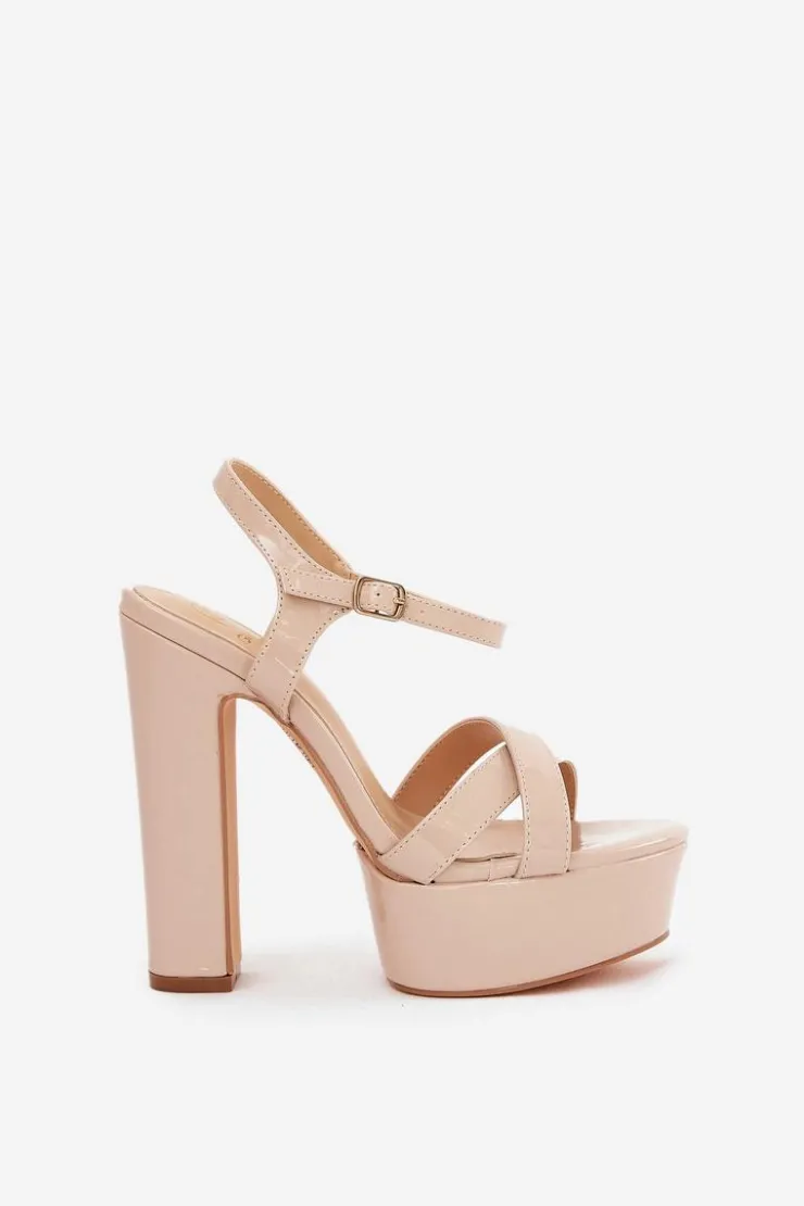 Boto Sandały Na Słupku|Sandały Na Obcasie*Sandały Damskie Na Wysokim Słupku I Platformie Lakierowane Beżowe Jovenes Beżowy