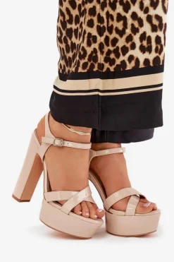 Boto Sandały Na Słupku|Sandały Na Obcasie*Sandały Damskie Na Wysokim Słupku I Platformie Lakierowane Beżowe Jovenes Beżowy