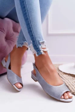 Damskie Buty Sergio Leone Sandały Damskie Płaski Obcas Sergio Leone SK809 Szare Skaldo