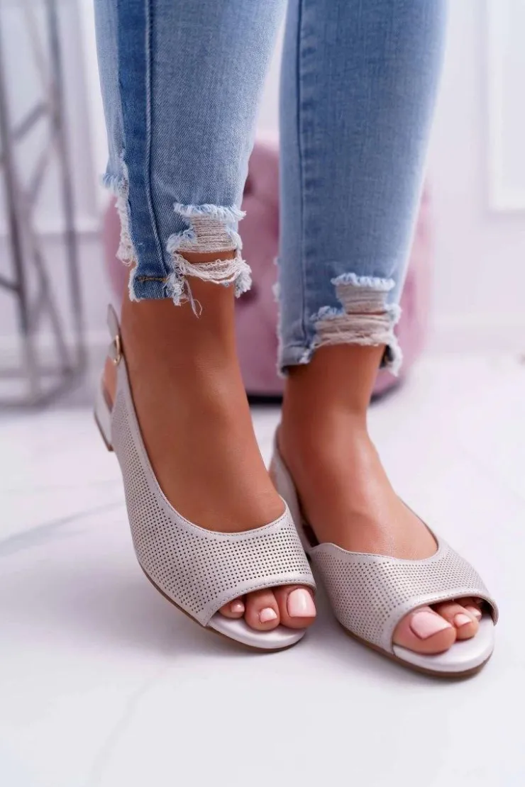 Damskie Buty Sergio Leone Sandały Damskie Płaski Obcas Sergio Leone SK809 Beżowe Skaldo