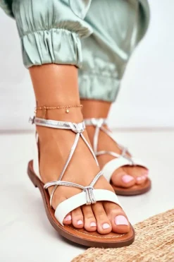 Sale Boto Sandały Damskie Płaskie Białe Alison