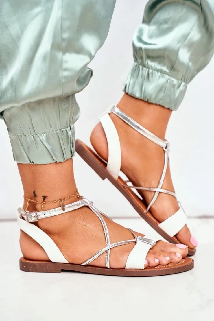 Sale Boto Sandały Damskie Płaskie Białe Alison