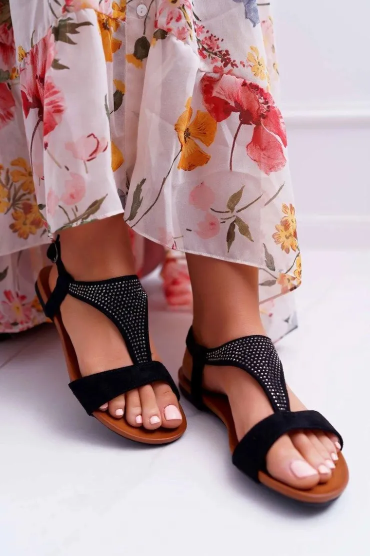 Clearance Boto Sandały Damskie Płaskie Czarne Sorsano