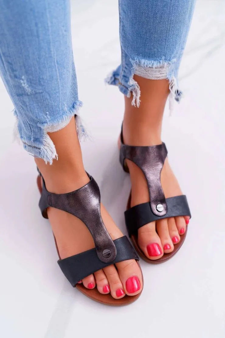 Damskie Damskie buty S.Barski Sandały Damskie Płaskie Czarne Verner