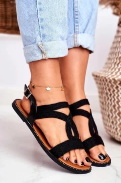 Damskie Boto Sandały Damskie Płaskie Czarne Rachel