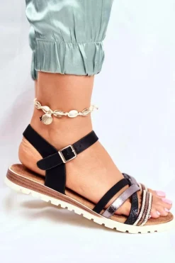 New Evento Sandały Damskie Płaskie Czarne Replay