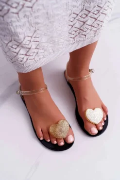 Hot Boto Sandały Damskie Płaskie Gumowe Serduszko Złote Imanda