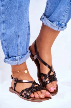 Damskie Evento Sandały Damskie Płaskie Pewter Barski Lomba