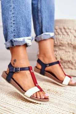 Evento Sandały Płaskie*Sandały Damskie Płaskie Profilowane 8SD35-0306 Granatowe Dubi