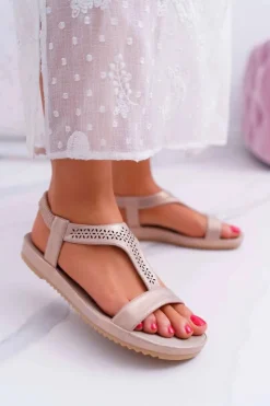 New Damskie buty S.Barski Sandały Damskie Płaskie Różowe S.Barski Emente