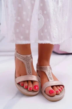 New Damskie buty S.Barski Sandały Damskie Płaskie Różowe S.Barski Emente