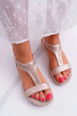 New Damskie buty S.Barski Sandały Damskie Płaskie Różowe S.Barski Emente