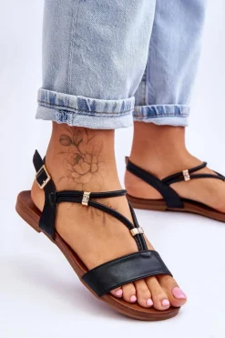 Damskie Damskie buty S.Barski Sandały Damskie Płaskie S.Barski KV-541-120 Czarne