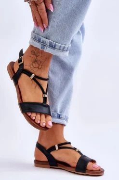 Damskie Damskie buty S.Barski Sandały Damskie Płaskie S.Barski KV-541-120 Czarne