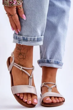 Damskie Damskie buty S.Barski Sandały Damskie Płaskie S.Barski KV-541-120 Złote