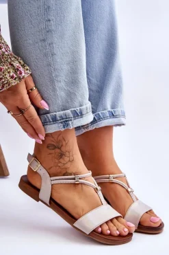 Damskie Damskie buty S.Barski Sandały Damskie Płaskie S.Barski KV-541-120 Złote