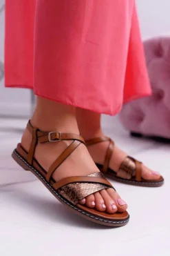 Damskie Buty Sergio Leone Sandały Damskie Płaskie Sergio Leone SK019 Camel Dariana