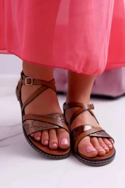 Damskie Buty Sergio Leone Sandały Damskie Płaskie Sergio Leone SK019 Camel Dariana