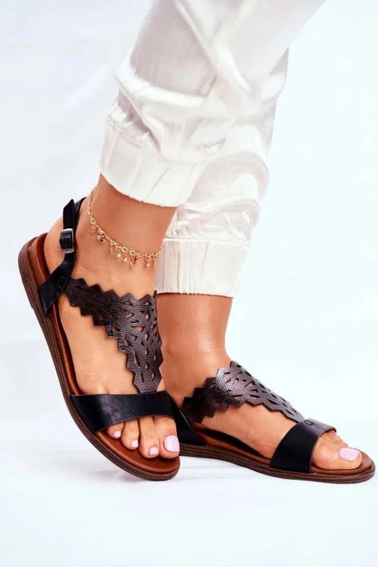 Damskie Buty Sergio Leone Sandały Damskie Płaskie Sergio Leone Czarne SK035