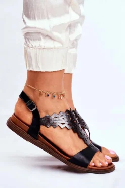 Damskie Buty Sergio Leone Sandały Damskie Płaskie Sergio Leone Czarne SK035