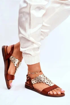 Outlet Buty Sergio Leone Sandały Damskie Płaskie Sergio Leone Brązowe SK035