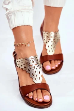 Outlet Buty Sergio Leone Sandały Damskie Płaskie Sergio Leone Brązowe SK035