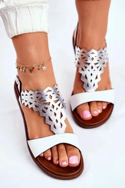 Damskie Buty Sergio Leone Sandały Damskie Płaskie Sergio Leone Białe SK035