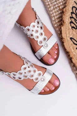 Buty Sergio Leone Sandały Płaskie*Sandały Damskie Płaskie Sergio Leone SK012 Białe Livian