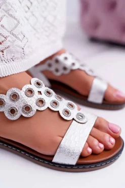 Buty Sergio Leone Sandały Płaskie*Sandały Damskie Płaskie Sergio Leone SK012 Białe Livian