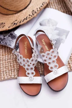 Buty Sergio Leone Sandały Płaskie*Sandały Damskie Płaskie Sergio Leone SK012 Białe Livian