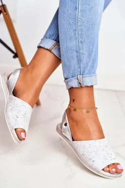 Hot Buty Sergio Leone Sandały Damskie Płaskie Sergio Leone Srebrne SK030