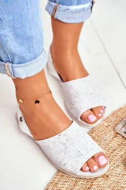 Hot Buty Sergio Leone Sandały Damskie Płaskie Sergio Leone Srebrne SK030