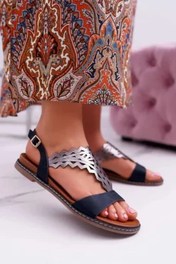 New Buty Sergio Leone Sandały Damskie Płaskie Sergio Leone SK011 Czarne Lirielle