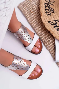 Buty Sergio Leone Sandały Płaskie*Sandały Damskie Płaskie Sergio Leone SK011 Białe Lirielle